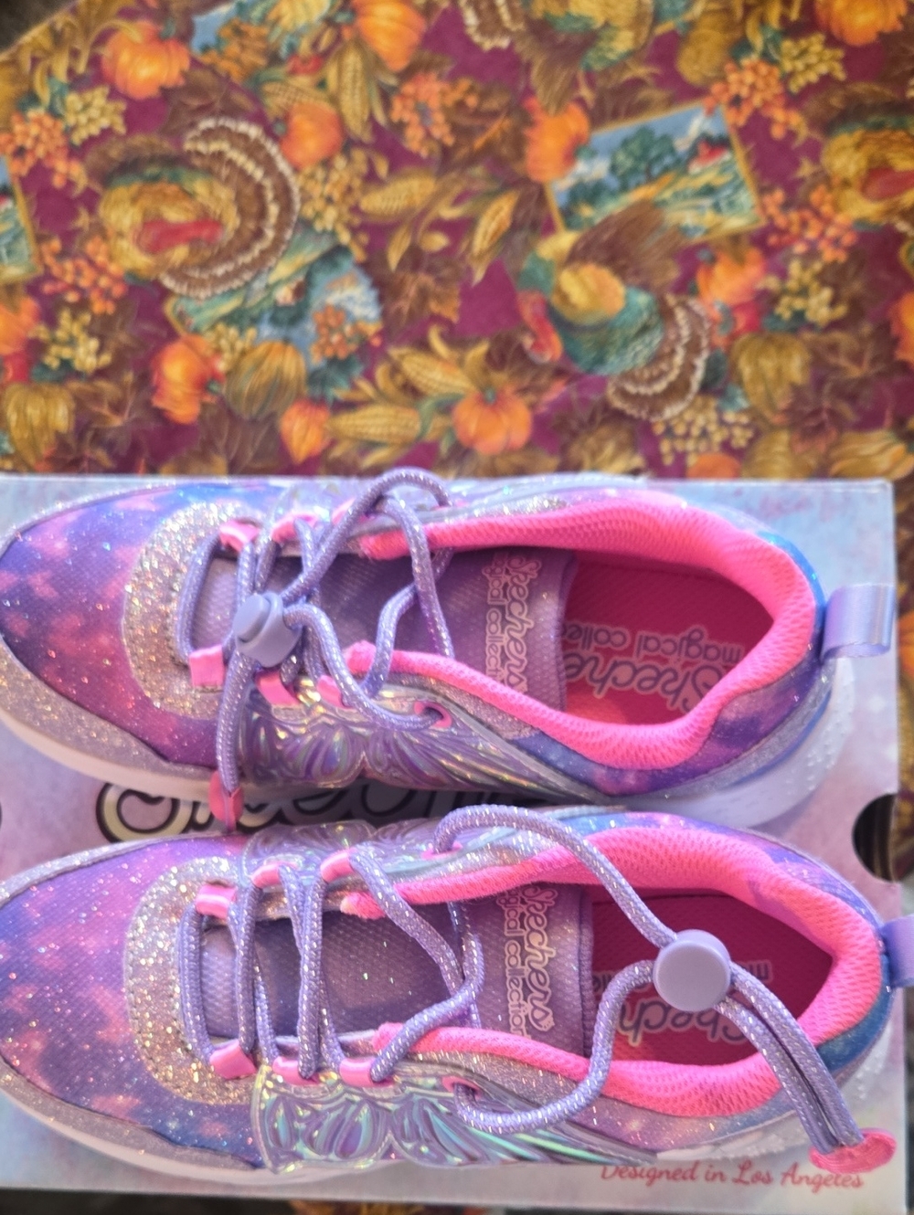 Skechers Girls Purple and Pink Light-Up Glitter Sneakers